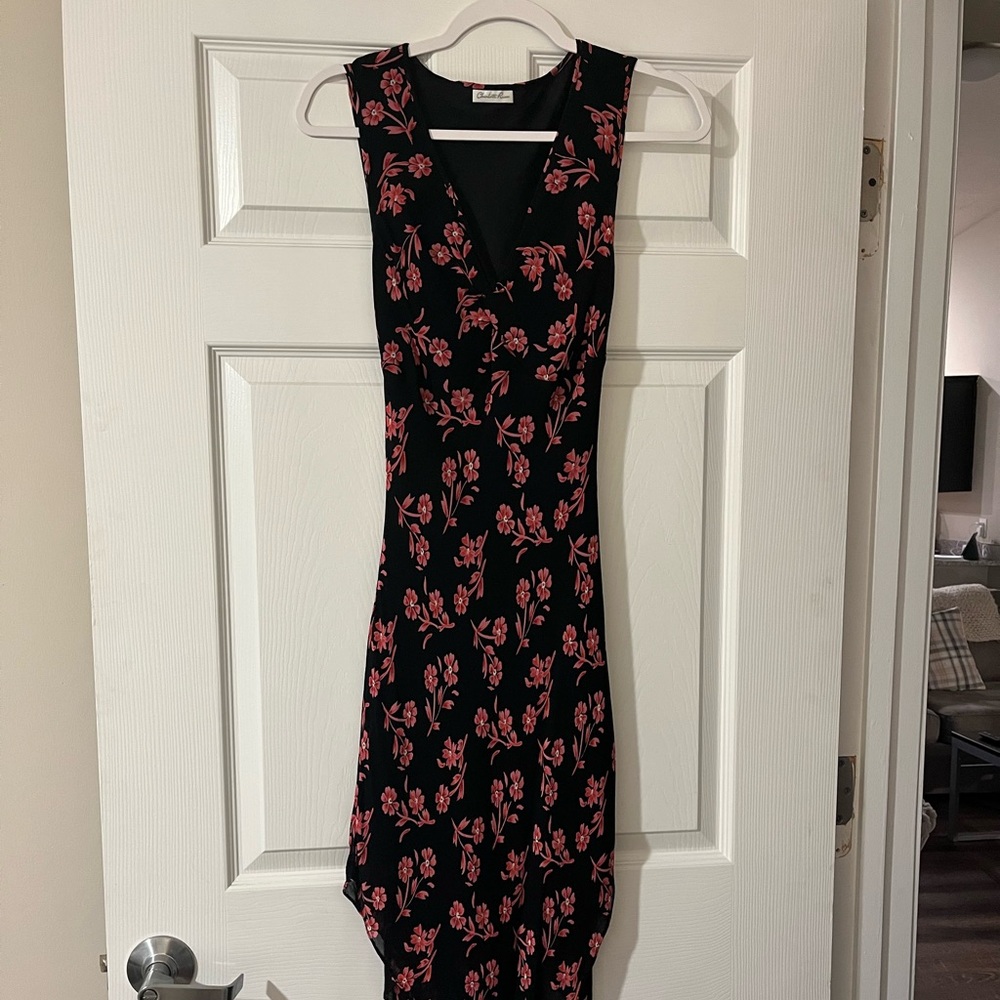 Charlotte Russe Black and Pink Floral Midi Dress